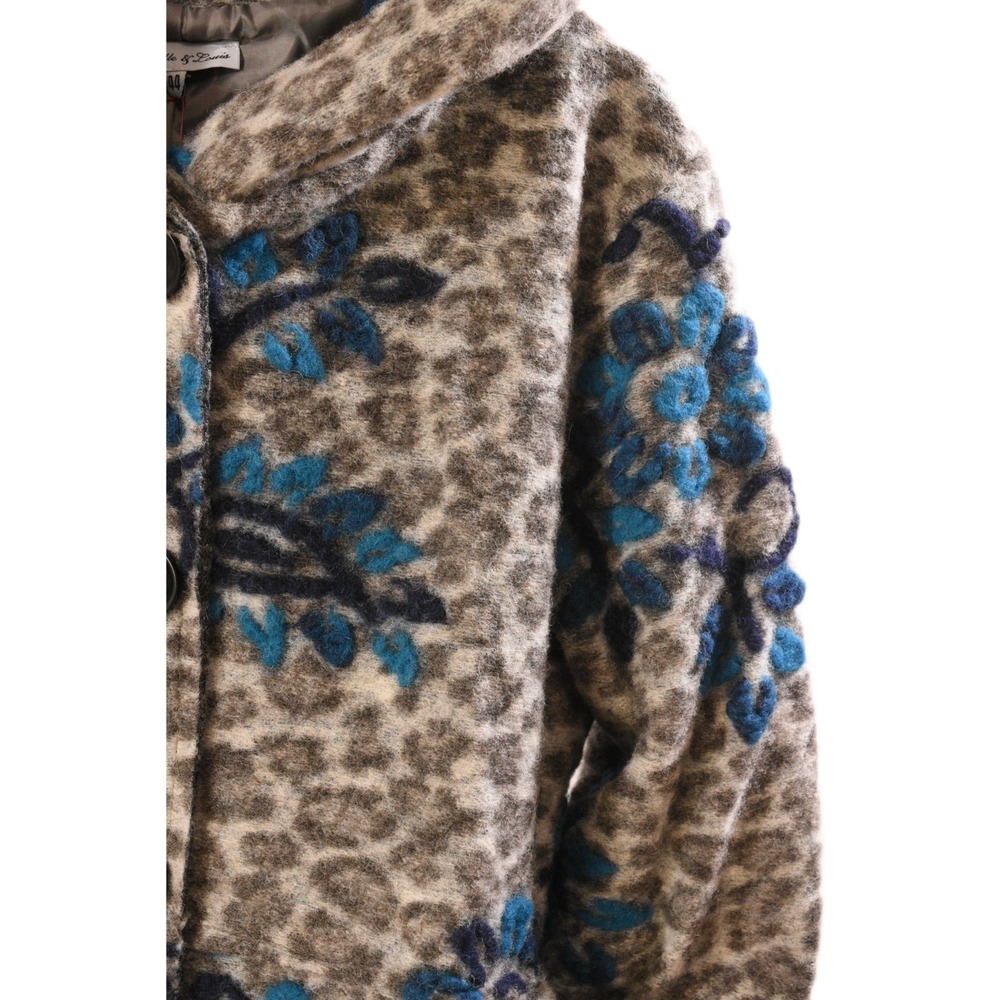 Charlotte & Louis Wool Blend Sweater Coat Women XL Gray Blue Animal Print Floral - Picture 3 of 10